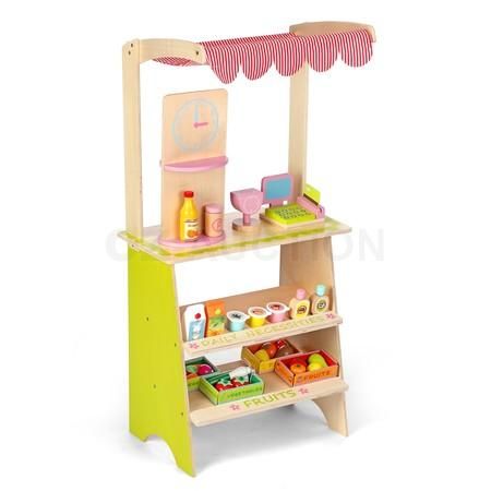 Kids Wooden Marketplace Stand Supermarket Toy Shop Stall Pretend Play w