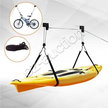 Kayak Hoist Bike Lift Pulley System Ceiling Hook Garage 