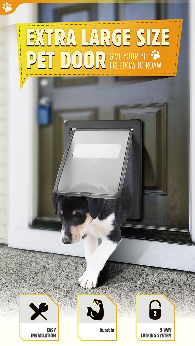 2 Way Lockable Large Size Locking Pet Cat Dog Safe Security Brushy Flap