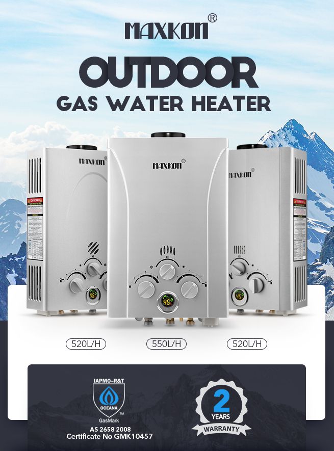 MAXKON 8 in 1 520L/Hr Portable Outdoor Gas Instant Shower Water Heater - White