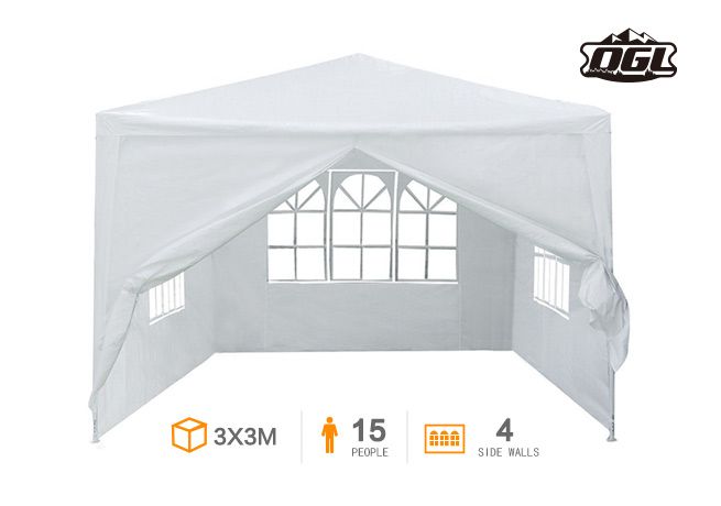OGL 3M x 3M Party Wedding Outdoor Tent Gazebo Canopy Events Pavilion w 3 Sidewalls and 1 Door