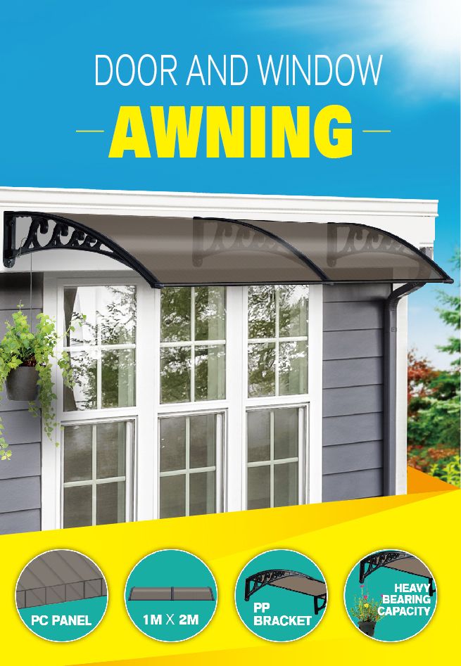 New 2M DIY Window Door Awning House Canopy Patio UV Rain Cover Sun Shade - Brown