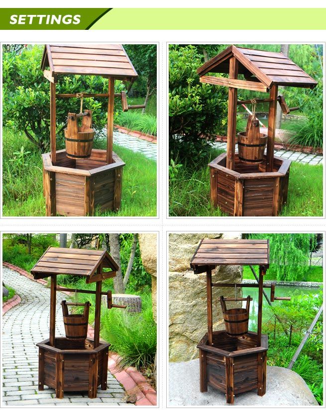 Outdoor Garden Wooden Wishing Well Timber Rustic Backyard Ornament Wooden Wishing Well Garden Feature Fir Wood