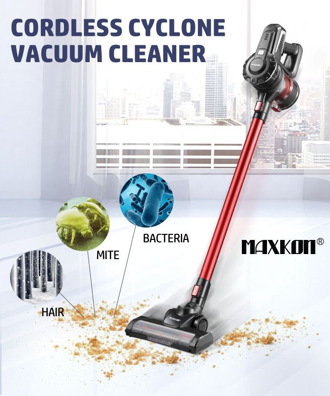 2-in-1 Cordless Vacuum Cleaner Stick Handheld Cleaning 2 Speed HEPA Filter 11kPa Red