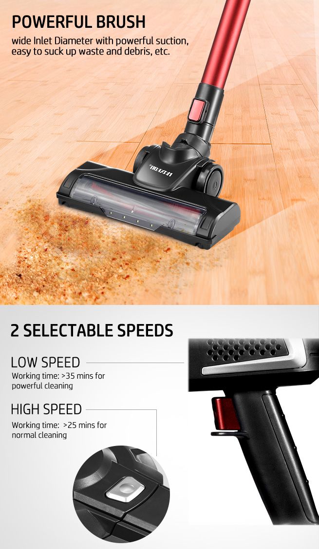 2-in-1 Cordless Vacuum Cleaner Stick Handheld Cleaning 2 Speed HEPA Filter 11kPa Red