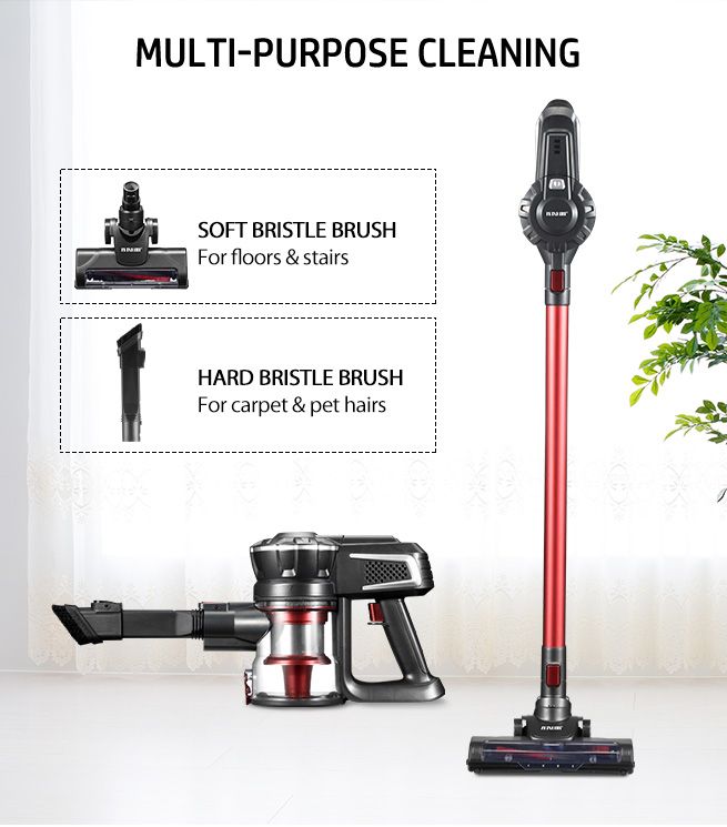 2-in-1 Cordless Vacuum Cleaner Stick Handheld Cleaning 2 Speed HEPA Filter 11kPa Red