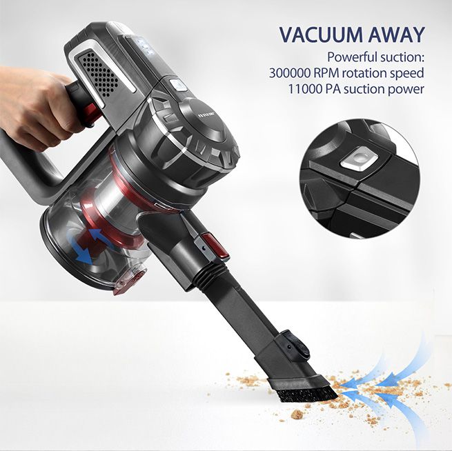 2-in-1 Cordless Vacuum Cleaner Stick Handheld Cleaning 2 Speed HEPA Filter 11kPa Red