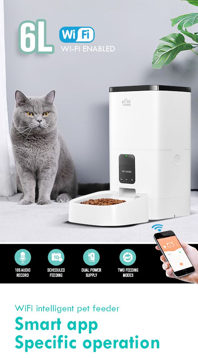 Petscene 6L Automatic Pet Feeder Wi-Fi Enabled Smart Dog Cat Feeder with App Remote Control