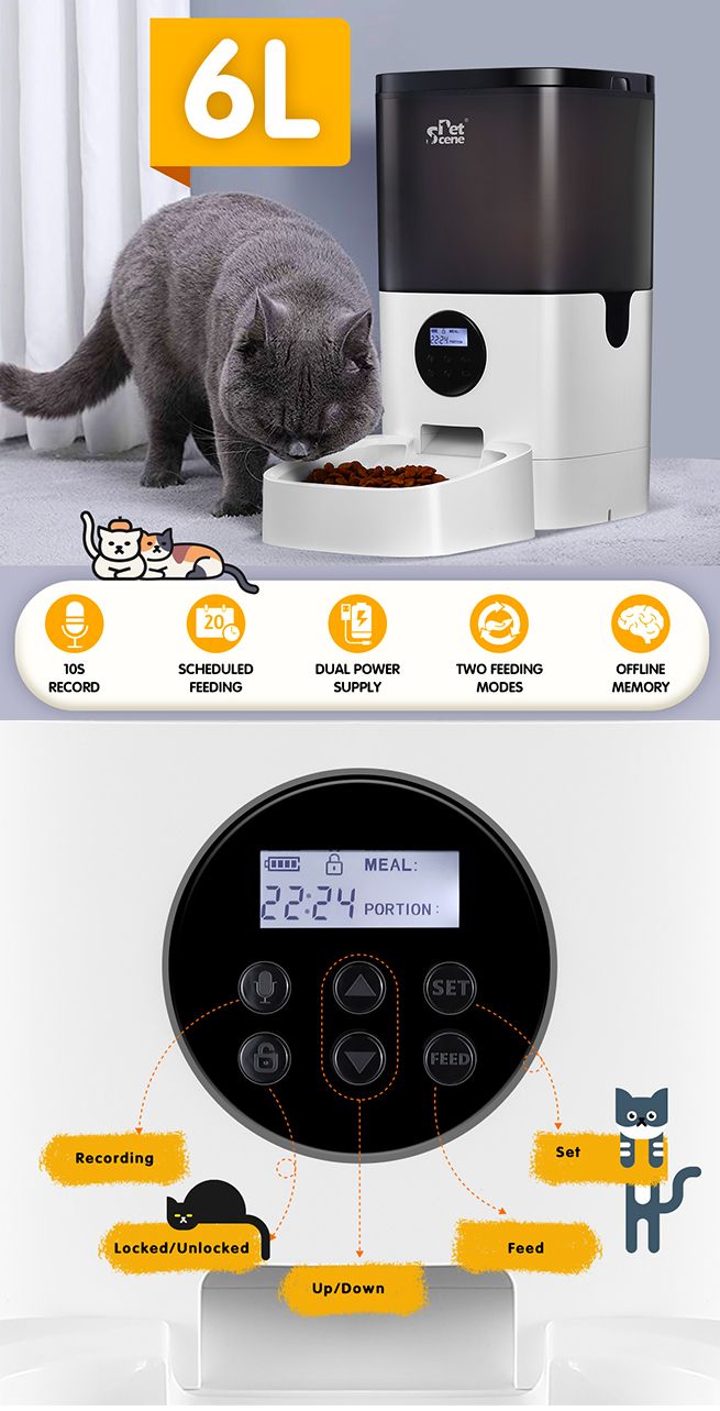 Petscene 6L Automatic Pet Feeder Dog Cat Feeder Food Dispenser with LCD Screen
