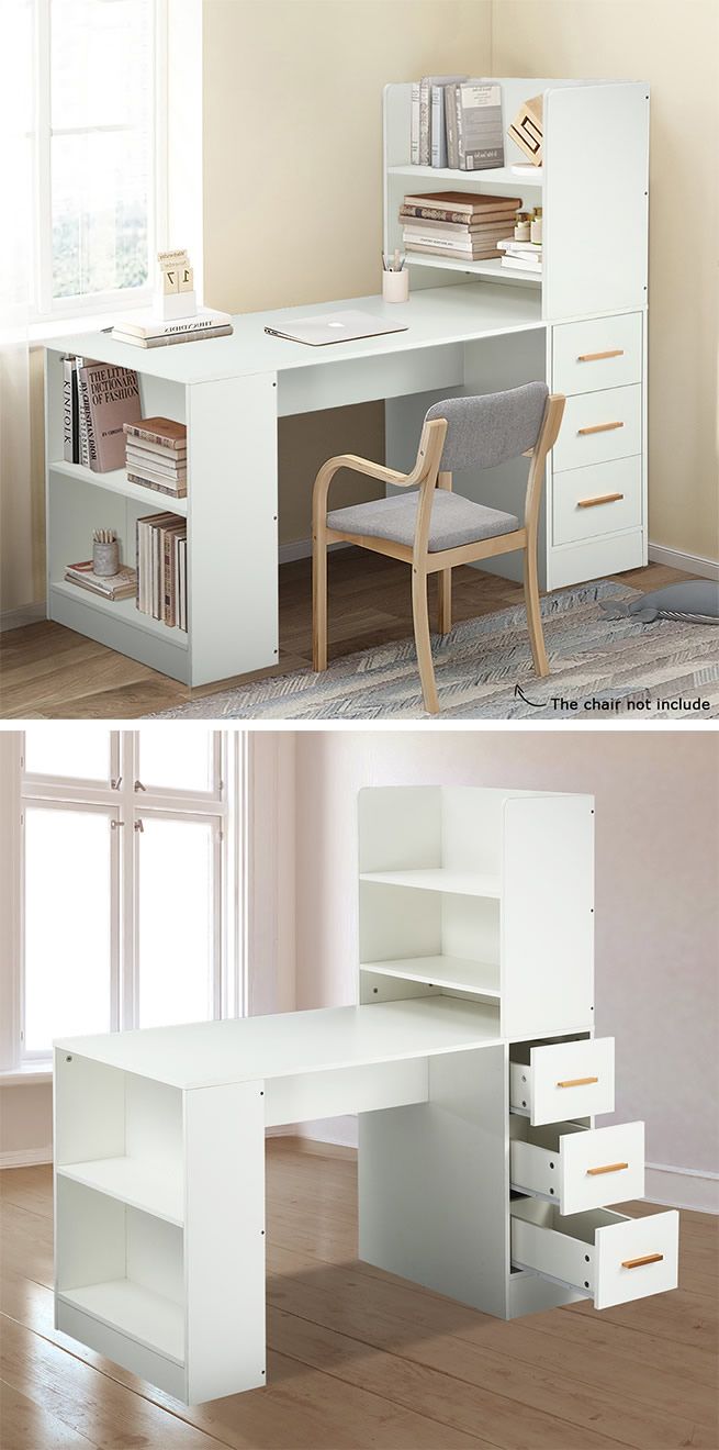 120cm Computer Desk Hutch with Shelves and Drawers on Side Home Office Furniture