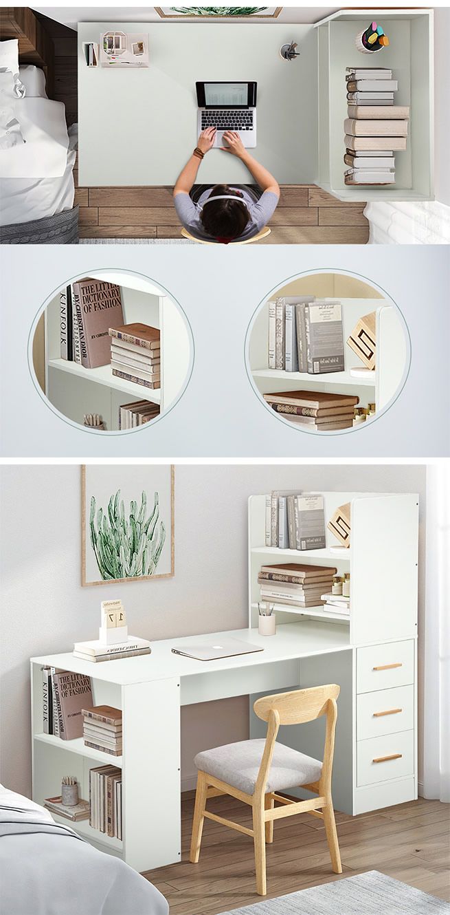 120cm Computer Desk Hutch with Shelves and Drawers on Side Home Office Furniture