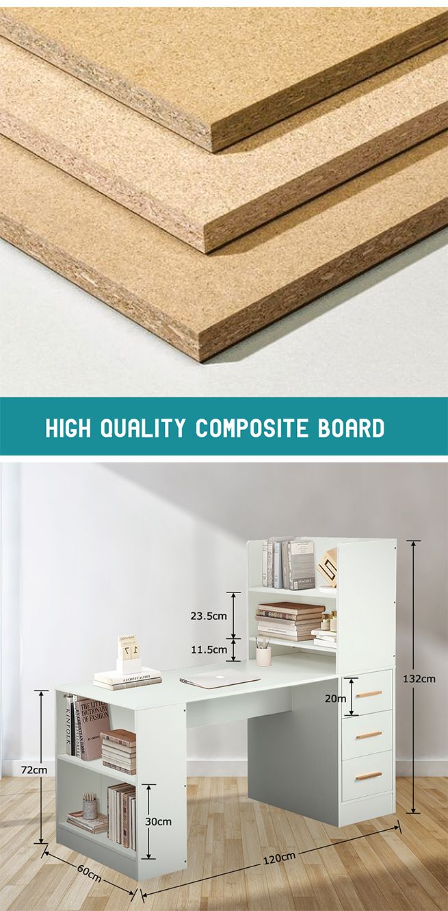 120cm Computer Desk Hutch with Shelves and Drawers on Side Home Office Furniture