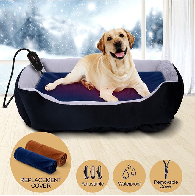 Petscene XL Pet Heating Pad Heated Cat Dog Bed Electric Pet Heating Mat with Thermal Protection 90x60CM