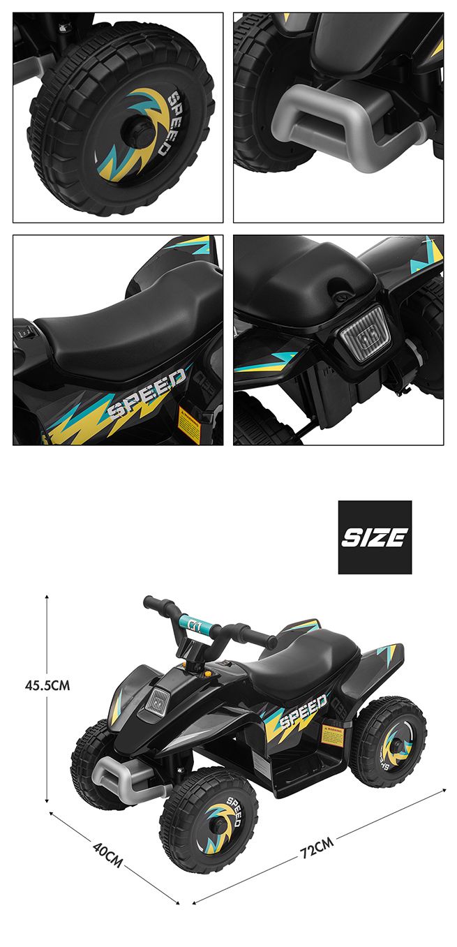 Kids Ride On Toy 6V Electric ATV Quad Rechargeable Battery Black