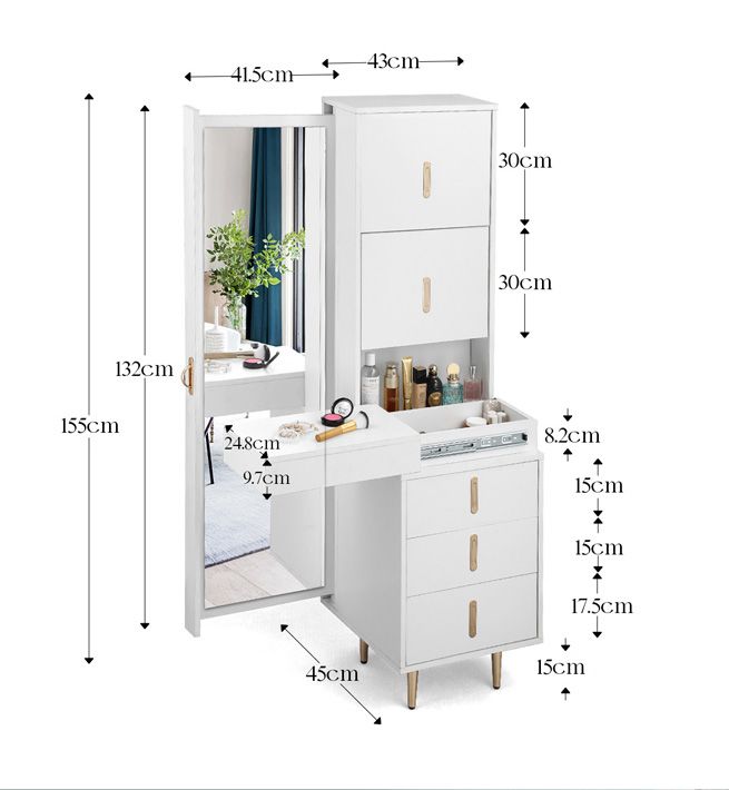 Freestanding Wooden Dressing Cabinet Table with Full Length Mirror Storage Drawers