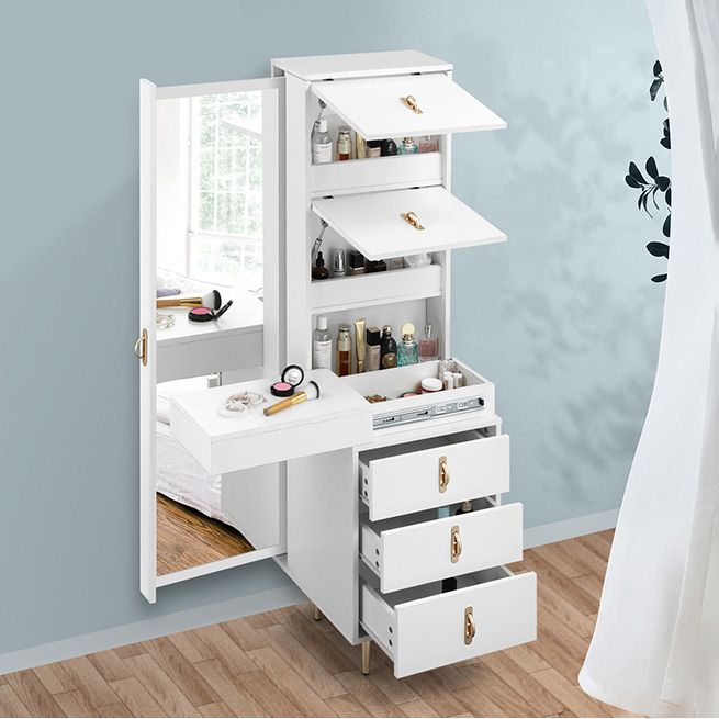 Freestanding Wooden Dressing Cabinet Table with Full Length Mirror Storage Drawers