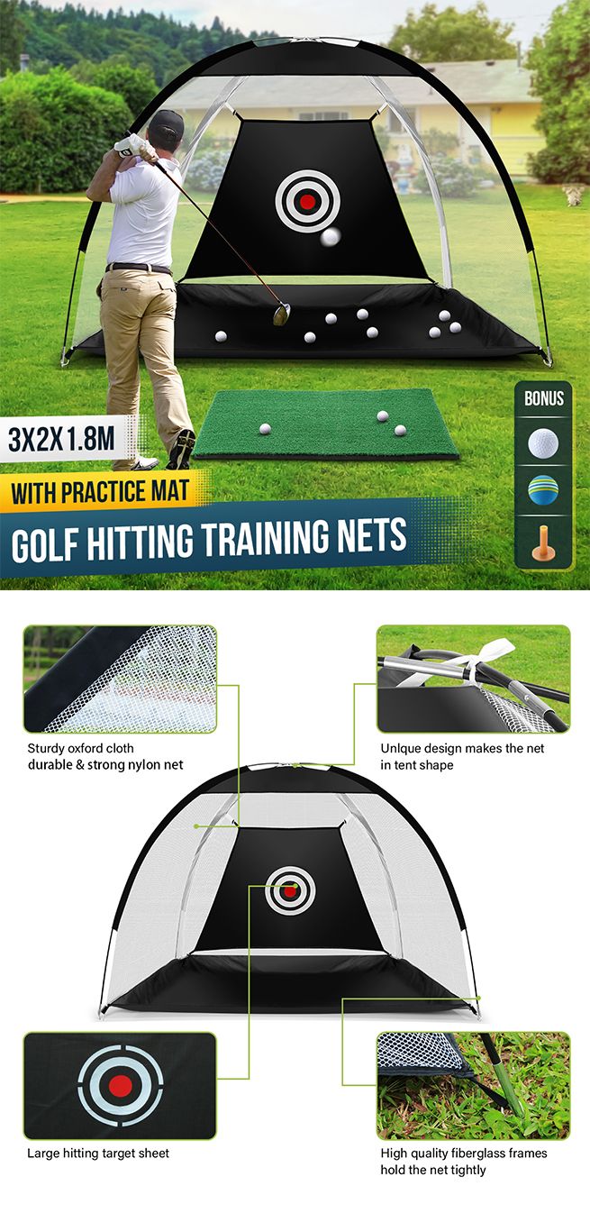 Golf Practice Net and Hitting Mat Target Set Training Aids Home Golf Swing Driving Indoor Outdoor