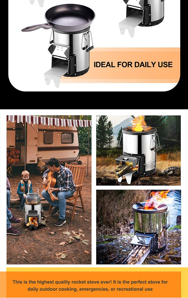 Portable Camping Stove Stainless Steel Wood Burning Outdoor Cooking Stove Cooker Picnic Emergency