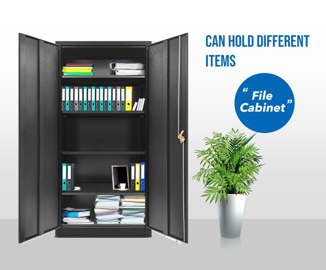 185cm Steel Filing Cabinet Office Home Stationary Lockable Storage Cupboard 2 Door 4 Shelves