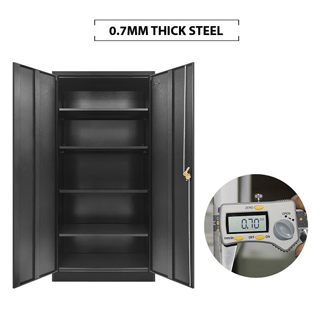 185cm Steel Filing Cabinet Office Home Stationary Lockable Storage Cupboard 2 Door 4 Shelves