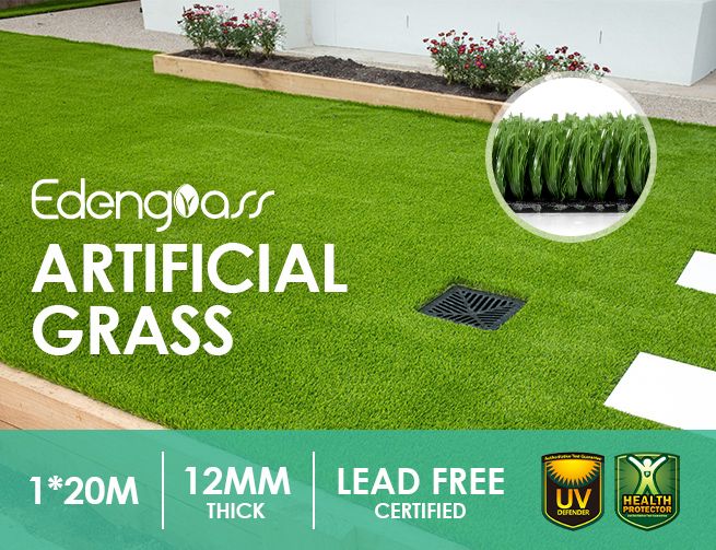1M X 20M Artificial Synthetic Fake Faux Grass Mat Turf Lawn 12MM Height