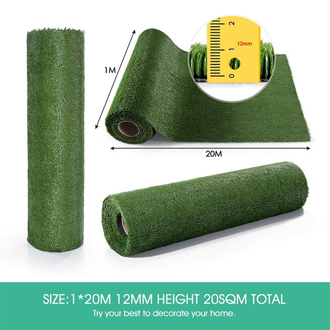 1M X 20M Artificial Synthetic Fake Faux Grass Mat Turf Lawn 12MM Height