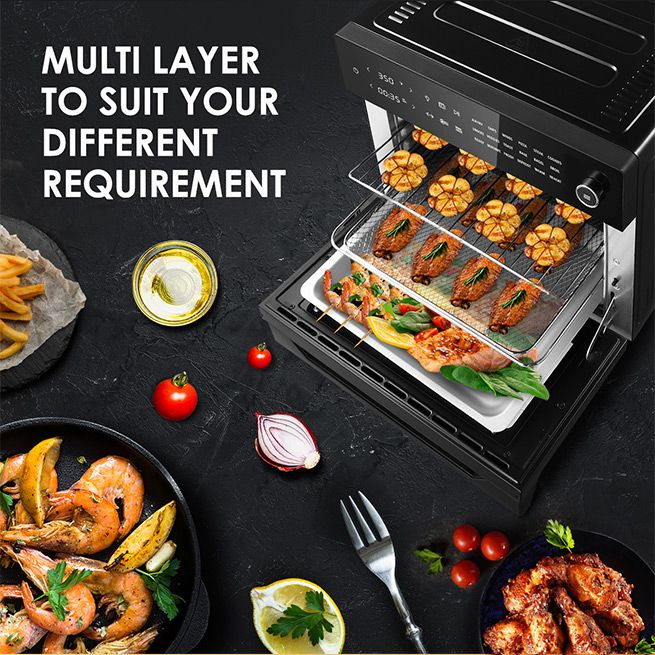 Maxkon 30L 18-In-1 Large Oil Free Air Fryer Convection Oven Cooker 1800W Dual Cook Function Black