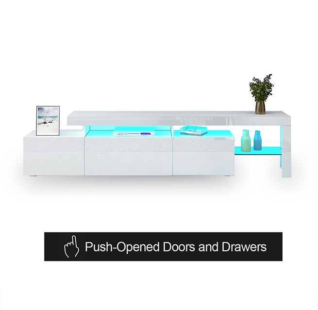 TV Storage Cabinet 1 Drawer Television Unit High Gloss Front Modern Furniture LED Lights Stand Console White