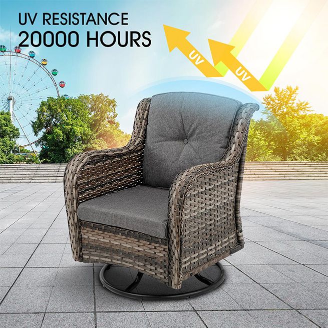Garden Rocking Chair Swivel Wicker Sofa Patio Set Outdoor Lounge Furniture 3 Pcs