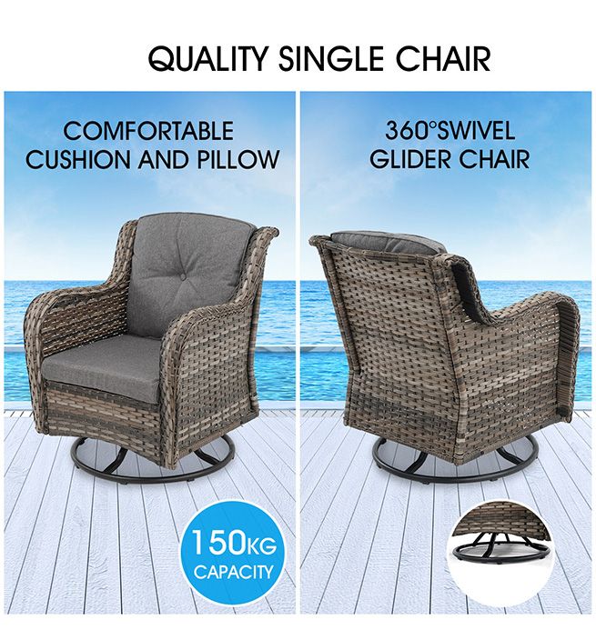 Garden Rocking Chair Swivel Wicker Sofa Patio Set Outdoor Lounge Furniture 3 Pcs