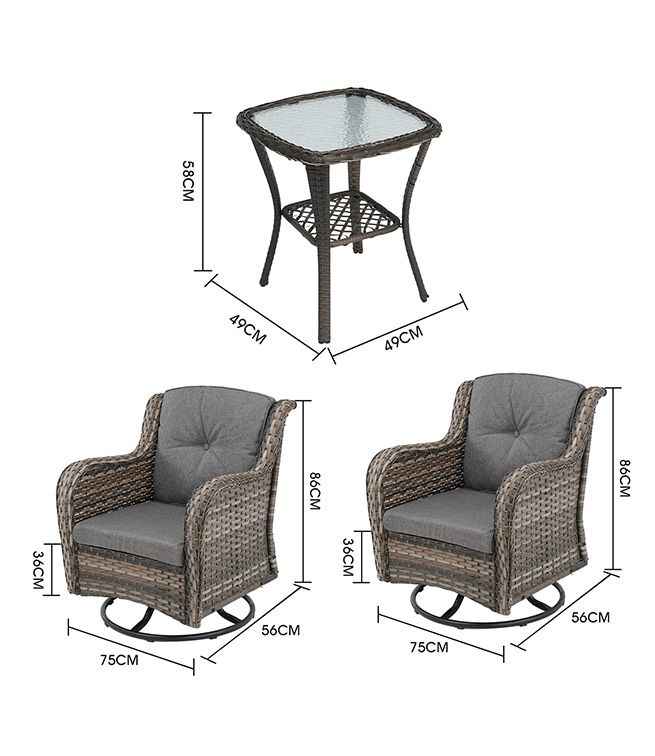 Garden Rocking Chair Swivel Wicker Sofa Patio Set Outdoor Lounge Furniture 3 Pcs