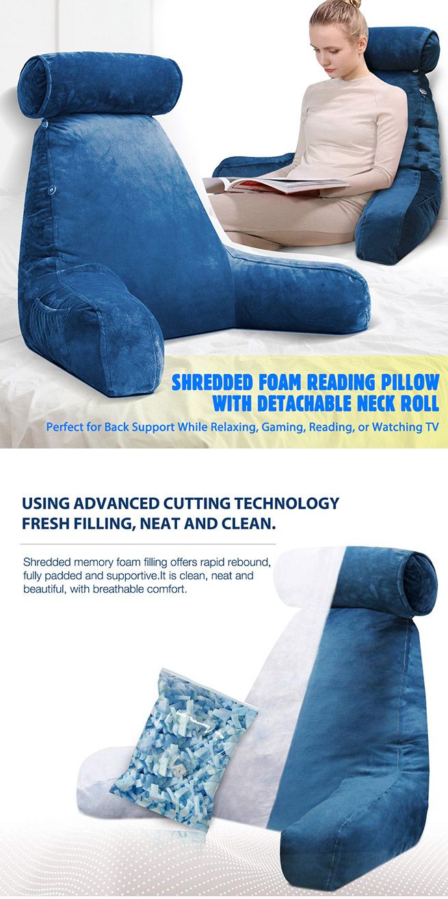 Husband Pillow Bed Reading Cushion Backrest Detachable Neck Roll Shredded Memory Foam Navy Blue