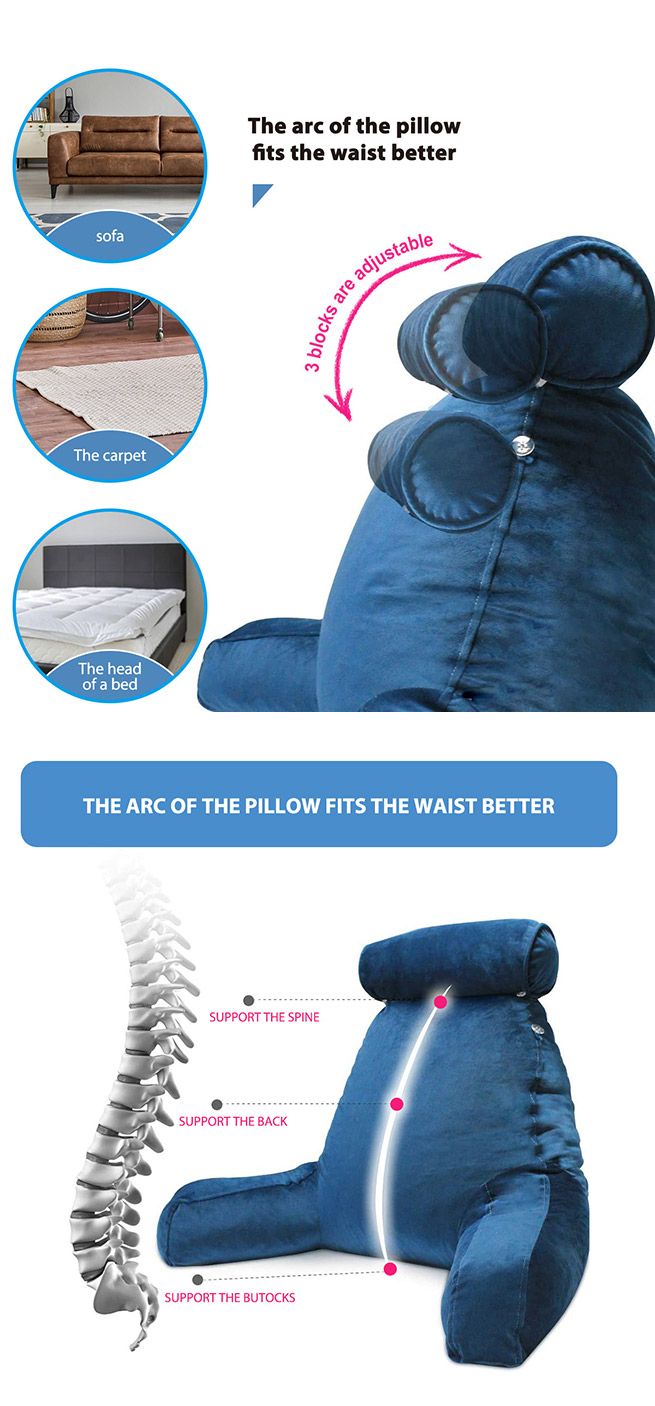 Husband Pillow Bed Reading Cushion Backrest Detachable Neck Roll Shredded Memory Foam Navy Blue