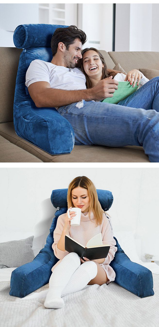 Husband Pillow Bed Reading Cushion Backrest Detachable Neck Roll Shredded Memory Foam Navy Blue