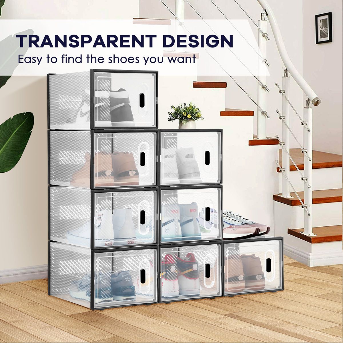 12PCS Shoe Box Sneaker Storage Display Case Clear Plastic Boxes Organiser Stackable Extra Large