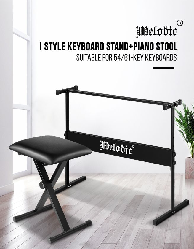 Melodic I Style Adjustable Keyboard Stand Folding Piano Stool Seat Chair Set