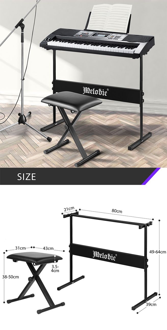 Melodic I Style Adjustable Keyboard Stand Folding Piano Stool Seat Chair Set