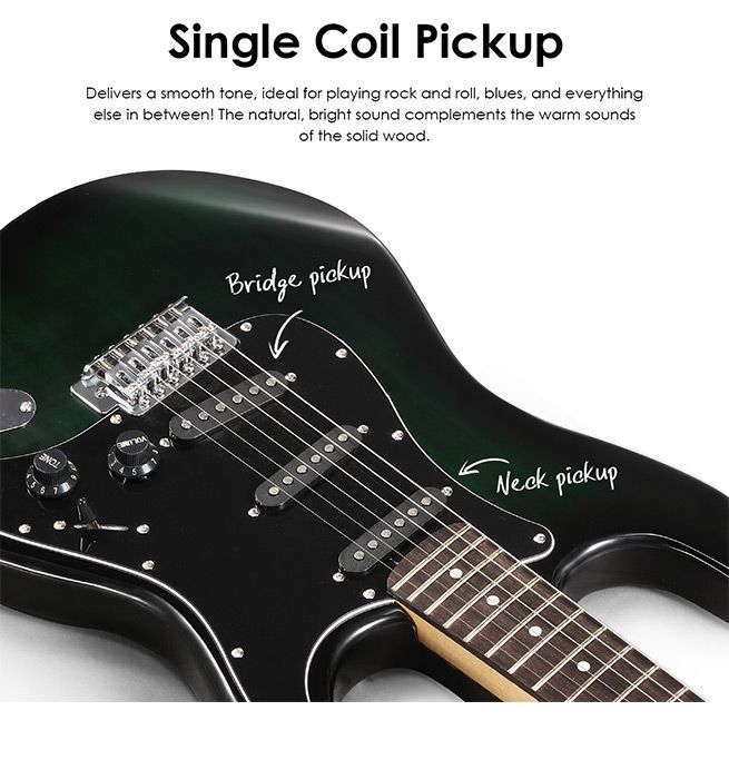 Melodic 39 Inch Electric Guitar with Bonus Amplifier Beginner Full Size Black and Green