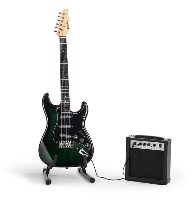 Melodic 39 Inch Electric Guitar with Bonus Amplifier Beginner Full Size Black and Green
