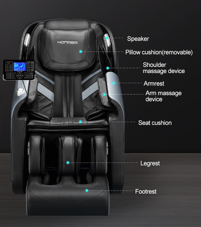 HOMASA Massage Chair 4D Electric Massager Zero Gravity Recliner with Bluetooth Speaker Gray