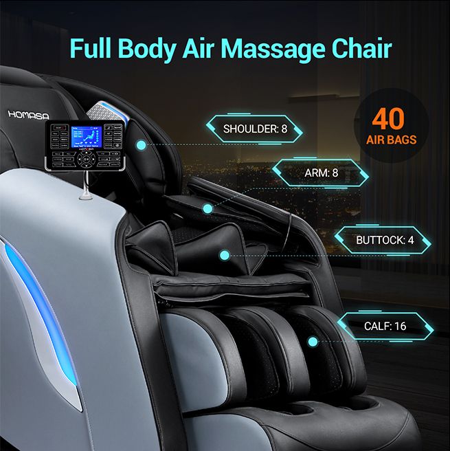 HOMASA Massage Chair 4D Electric Massager Zero Gravity Recliner with Bluetooth Speaker Gray