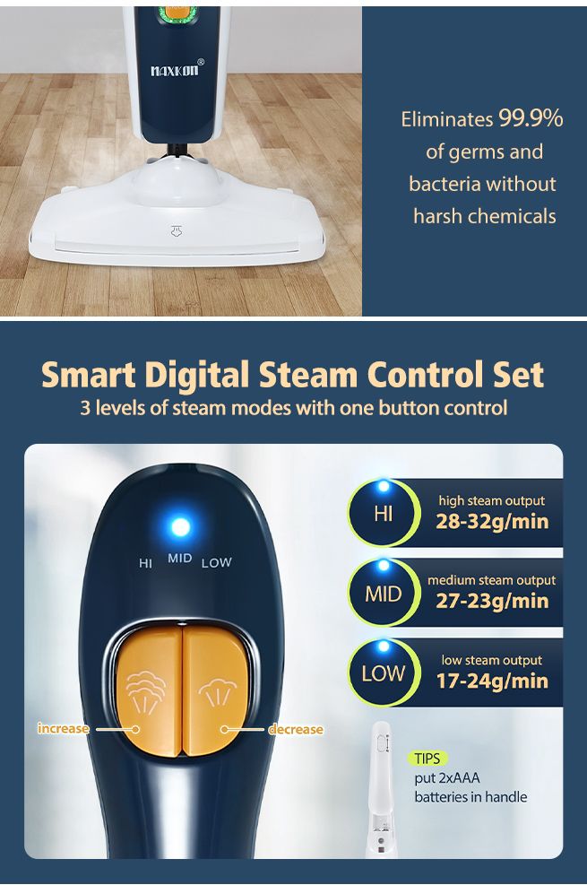 Maxkon Professional Steam Mop Cleaner Floor Carpet Cleaning Steamer 1300W with 3 Steam Levels