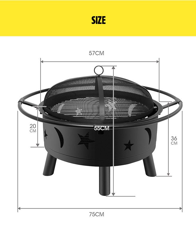 2 In 1 Fire Pit BBQ Grill Fireplace Smoker Brazier Outdoor Patio Heater Camping Portable 30 Inch