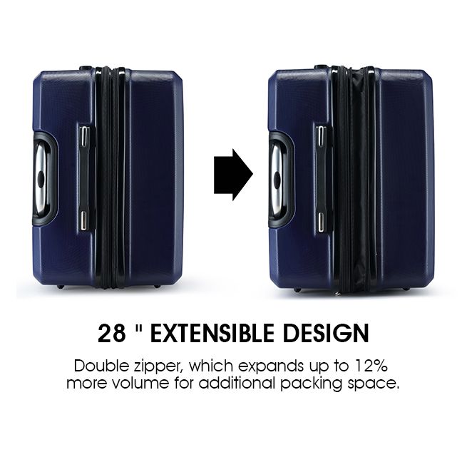 2 Piece Luggage Set Travel Suitcases Carry On Lightweight Hard Trolley TSA Lock Navy Blue