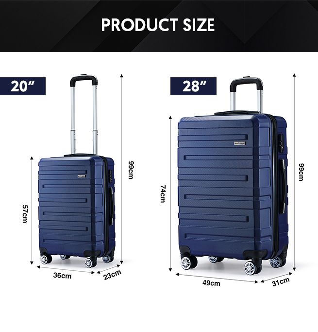 2 Piece Luggage Set Travel Suitcases Carry On Lightweight Hard Trolley TSA Lock Navy Blue