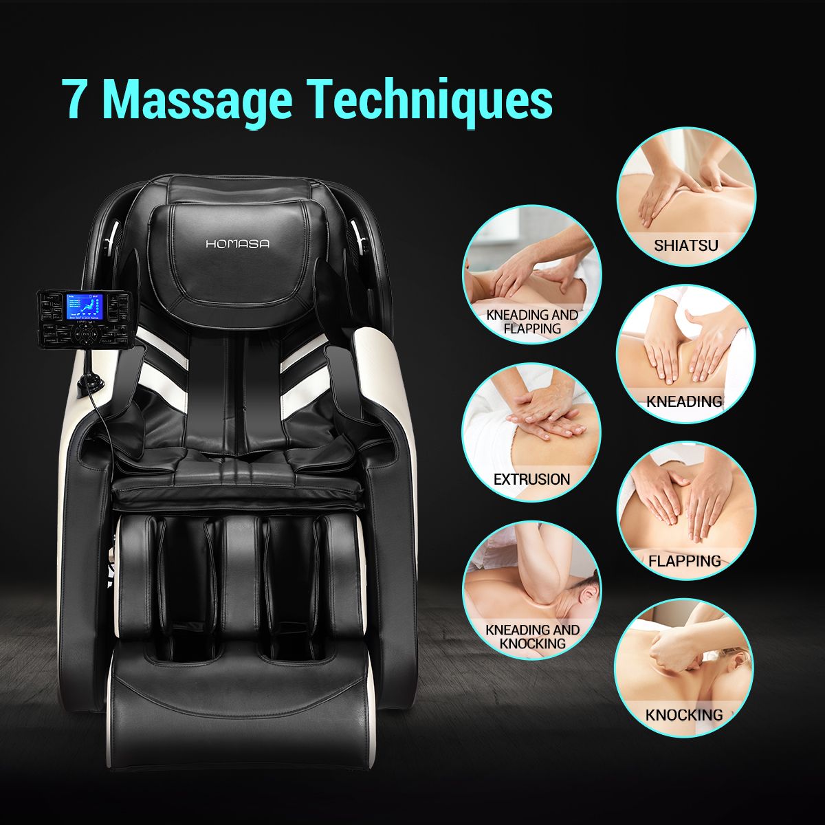 Massage Recliner Chair Therapy Zero Gravity Massager Shiatsu Massaging Machine Calf Leg Shoulder Neck Full Body Electric 4D Homasa