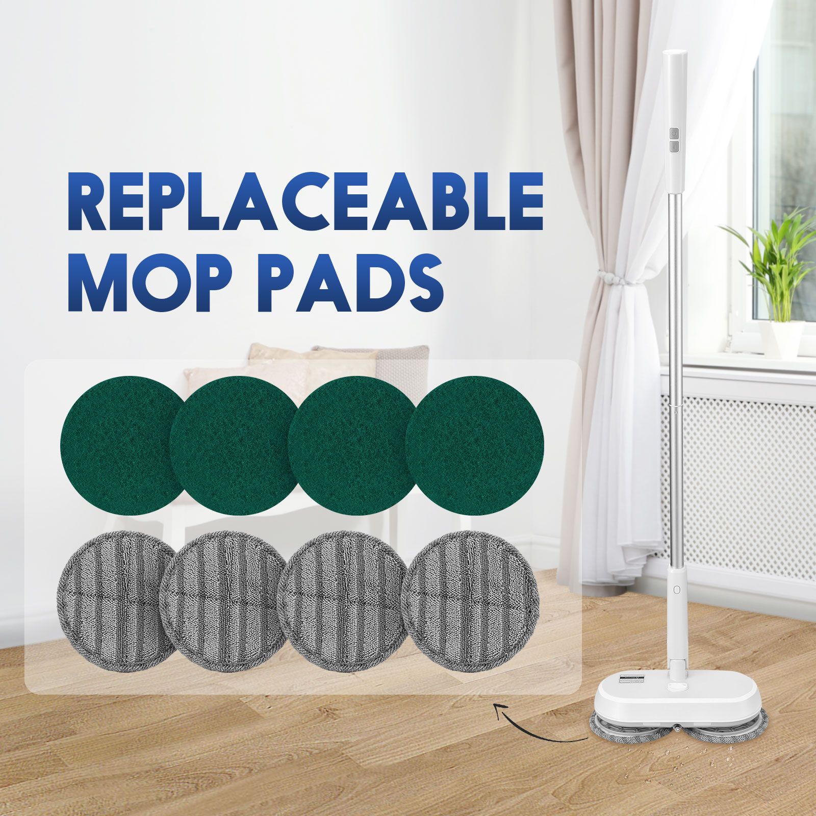 Mop Replacement Pads Scouring Green Scourer Microfiber Replaceable for Cordless Electric Spin Floor Cleaner Polisher Washer Sweeper