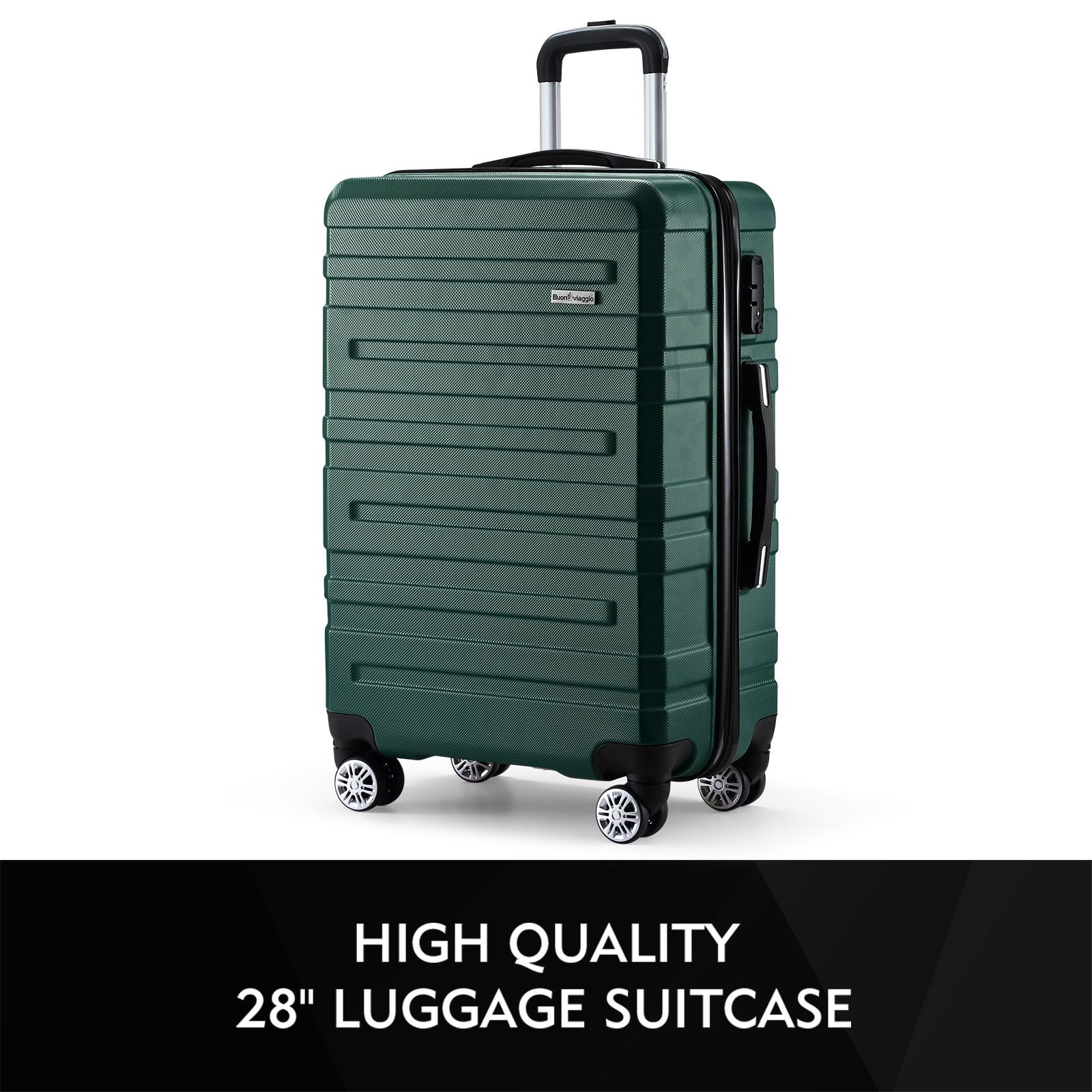 Carry On Luggage Suitcase Traveller Bag Travel Hard Shell Case Lightweight with Wheels Checked Travelling Rolling Trolley TSA Lock Green