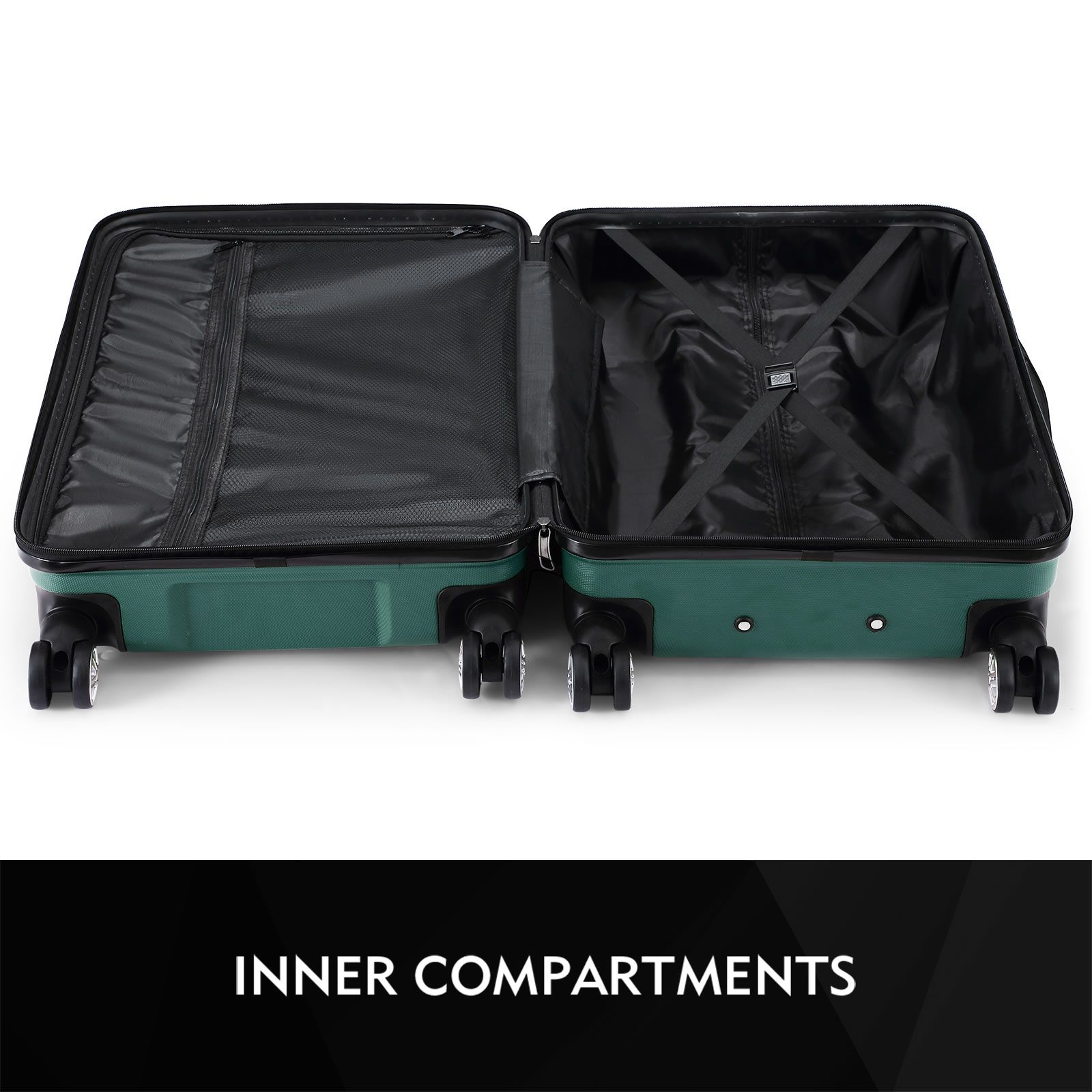 Carry On Luggage Suitcase Traveller Bag Travel Hard Shell Case Lightweight with Wheels Checked Travelling Rolling Trolley TSA Lock Green