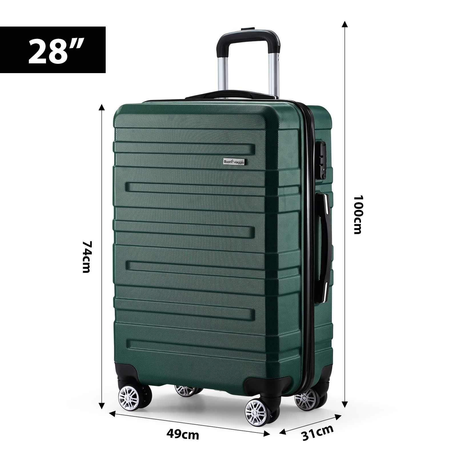 Carry On Luggage Suitcase Traveller Bag Travel Hard Shell Case Lightweight with Wheels Checked Travelling Rolling Trolley TSA Lock Green